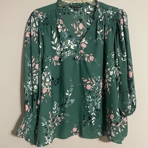 Zac and Rachel Women’s Floral Green Blouse 3X